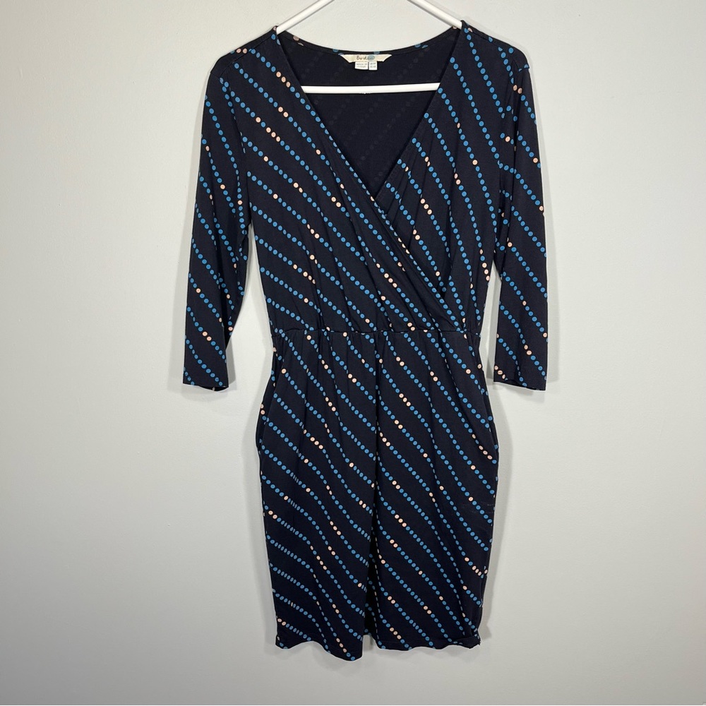 Boden Dress Womens 4R Blue Cressida Faux Wrap Sheath Polka Dot Pockets Stretch